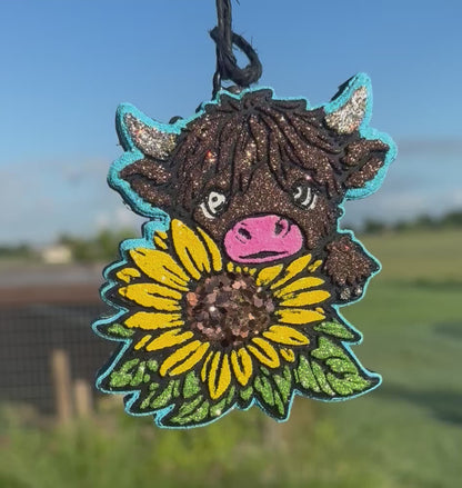 Highland Cow with Sunflower