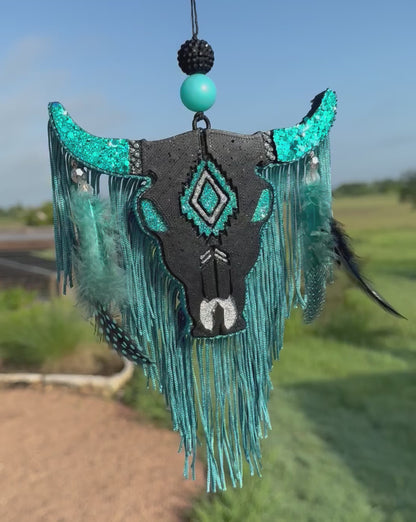 Aztec Bull Skull (Large) with feathers