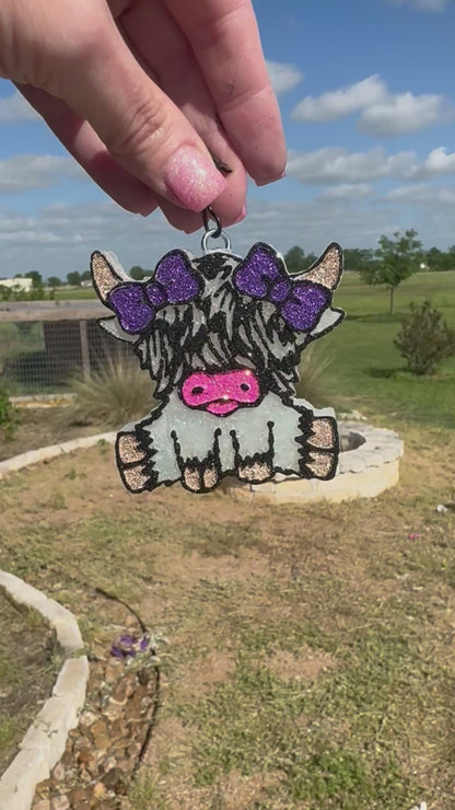 Highland Cow with Bows Vent Clips-2 clips