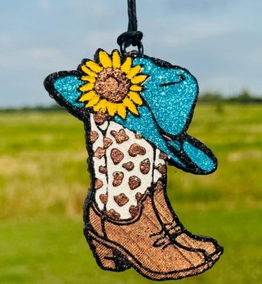 Cowgirl Hat & Boots with Sunflower